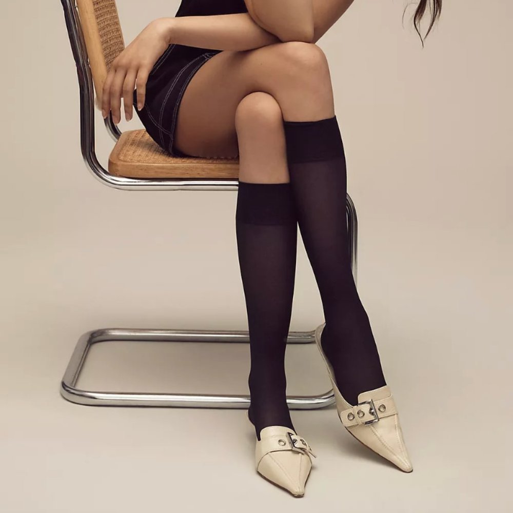 ANTHROPOLOGIE Knee-High Sheer Socks Black OS